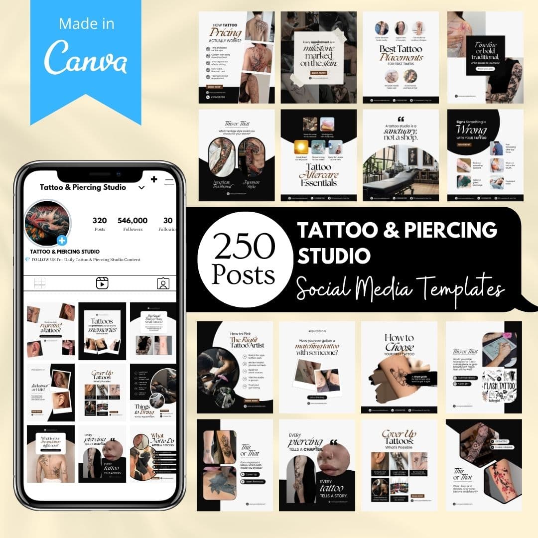 Tattoo & Piercing Studio Social Media Templates